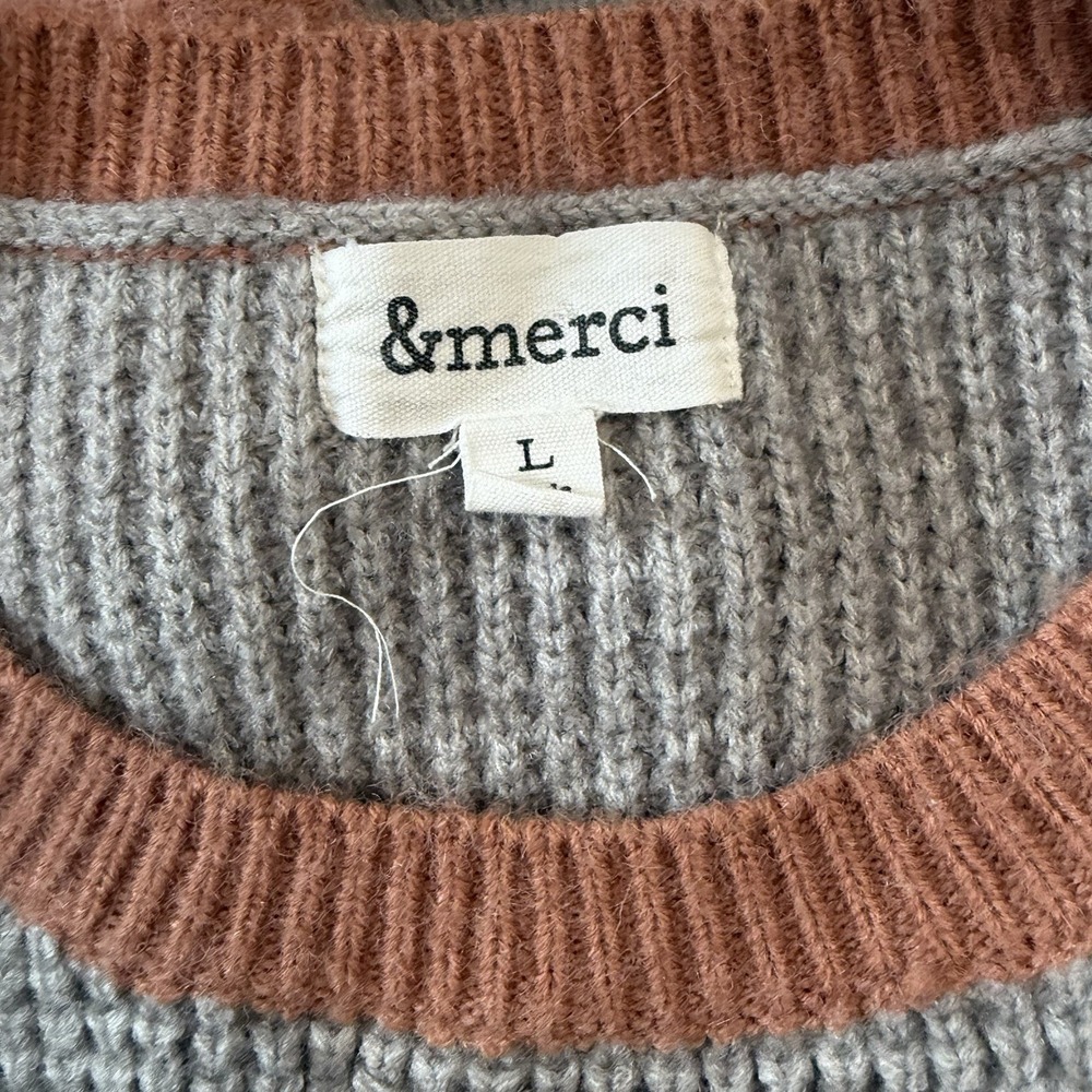 & Merci Colorblock Cropped Sweater Dolman Puff Sleeve Large Grandpacore Neutral - Picture 5 of 7